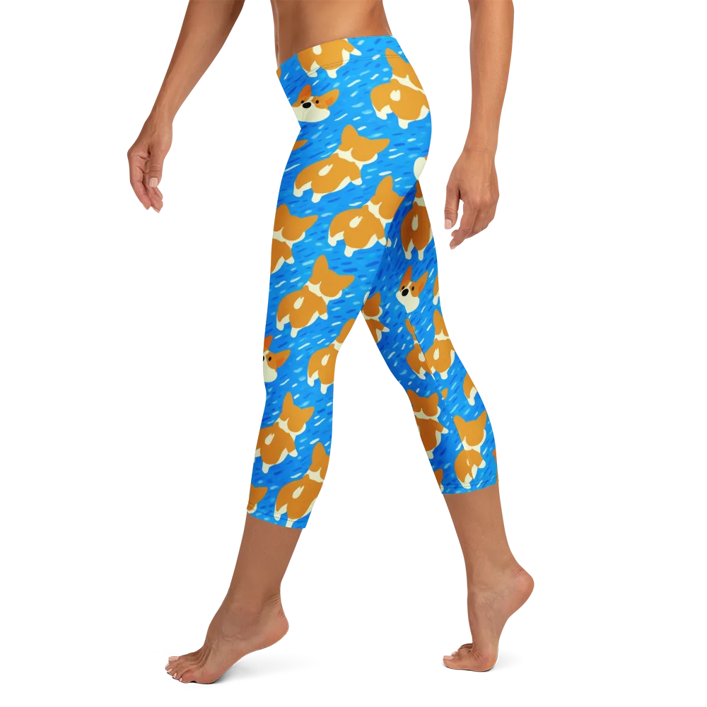 Blue Zoomies on Capri Leggings — Left