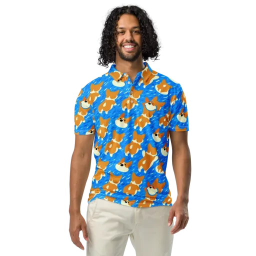 Blue Zoomies on a Men's Slim Fit Polo Shirt