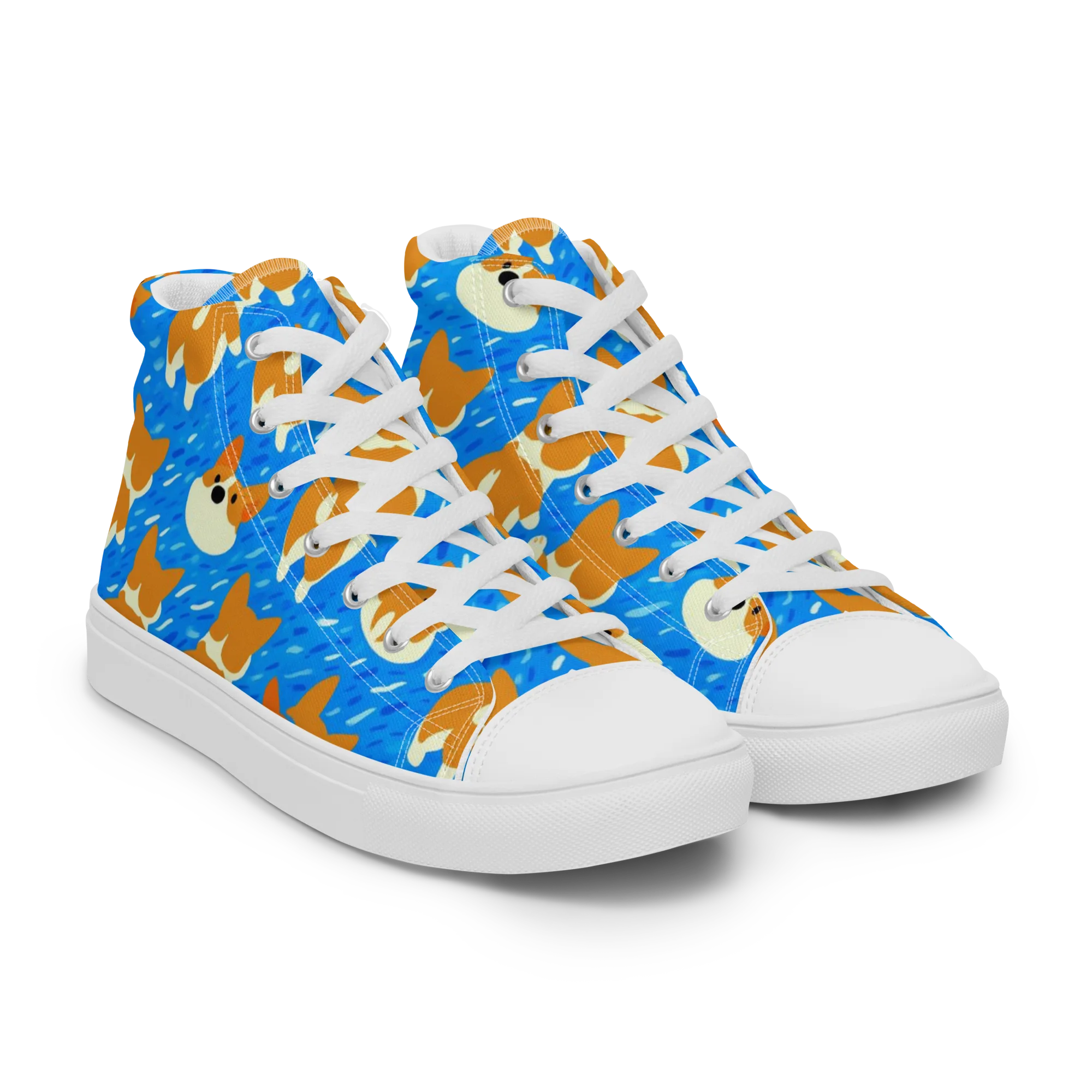 Blue Zoomies on Men's High Top Canvas Shoes — Right Front