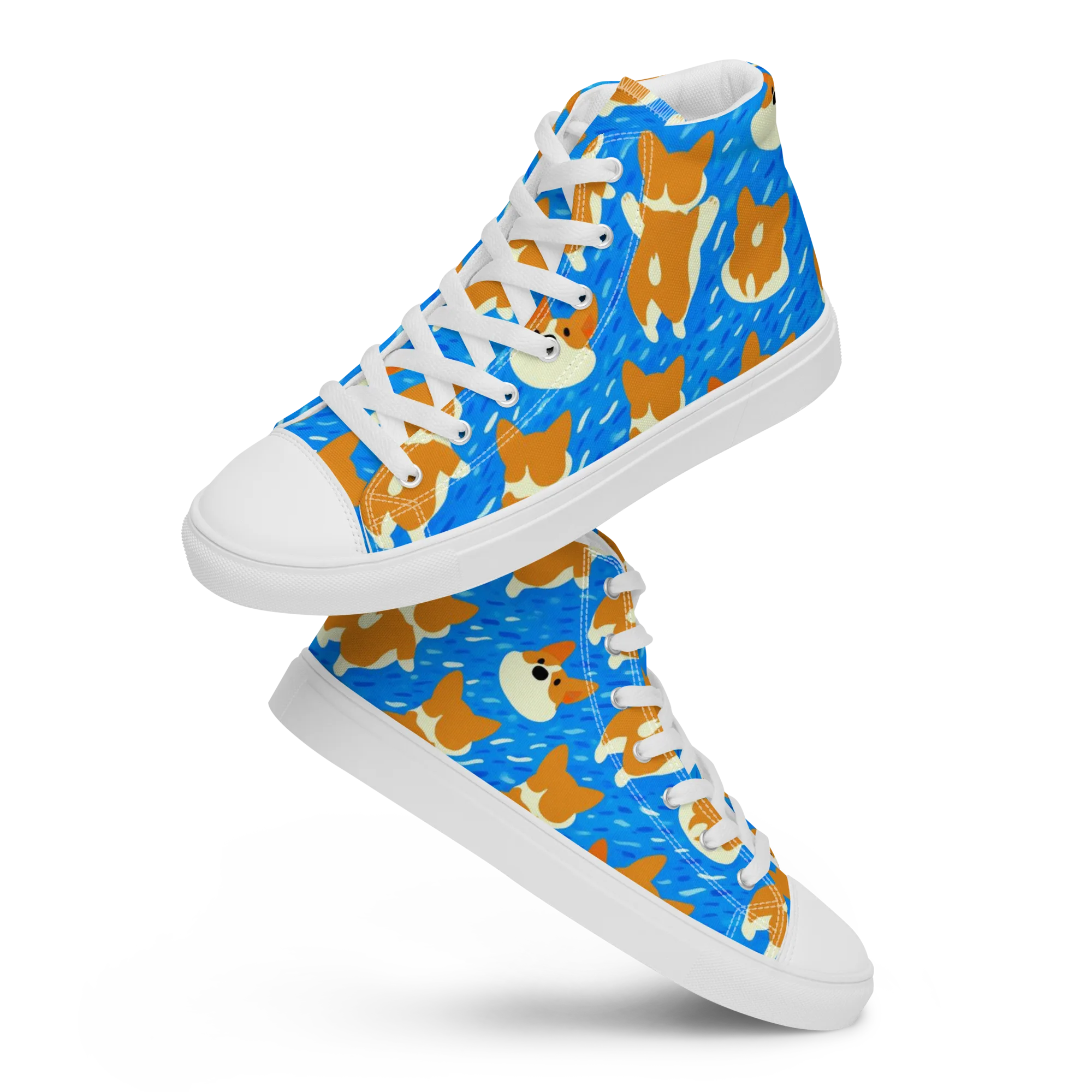 Blue Zoomies on Men's High Top Canvas Shoes — Front