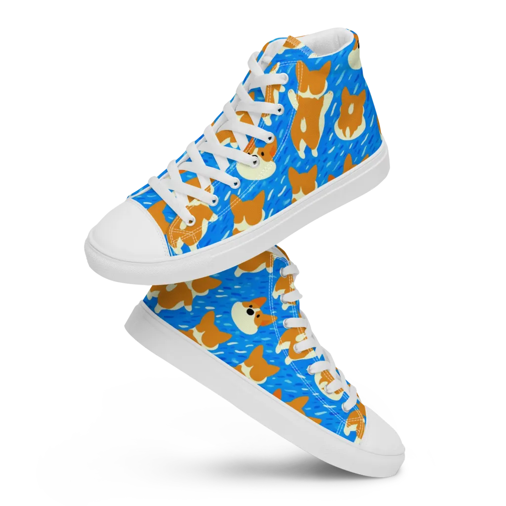 Blue Zoomies on Men's High Top Canvas Shoes — Front