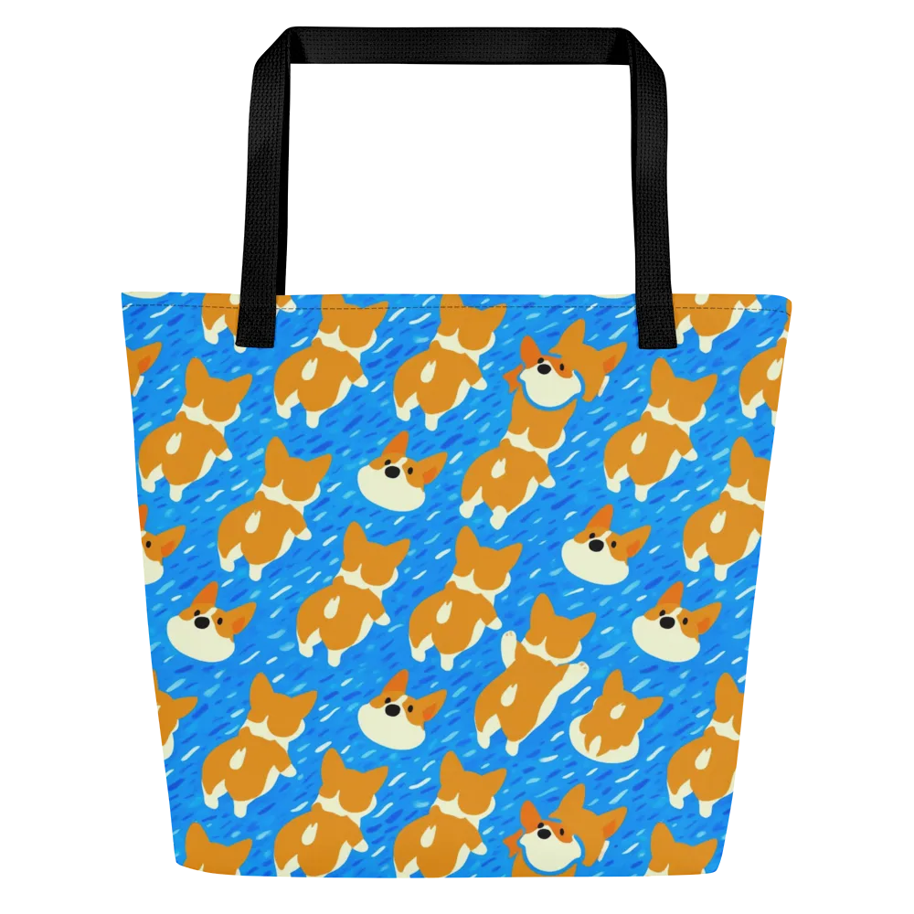 Blue Zoomies on Large Tote Bag W/ Pocket — Front