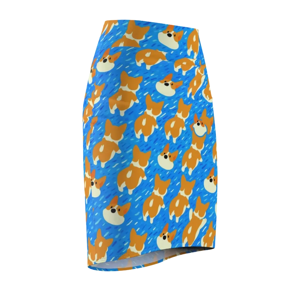 Blue Zoomies on Pencil Skirt — Front Side