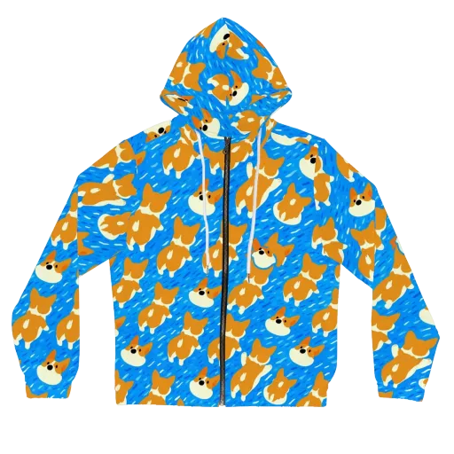 Blue Zoomies on a Women's Full-Zip Hoodie