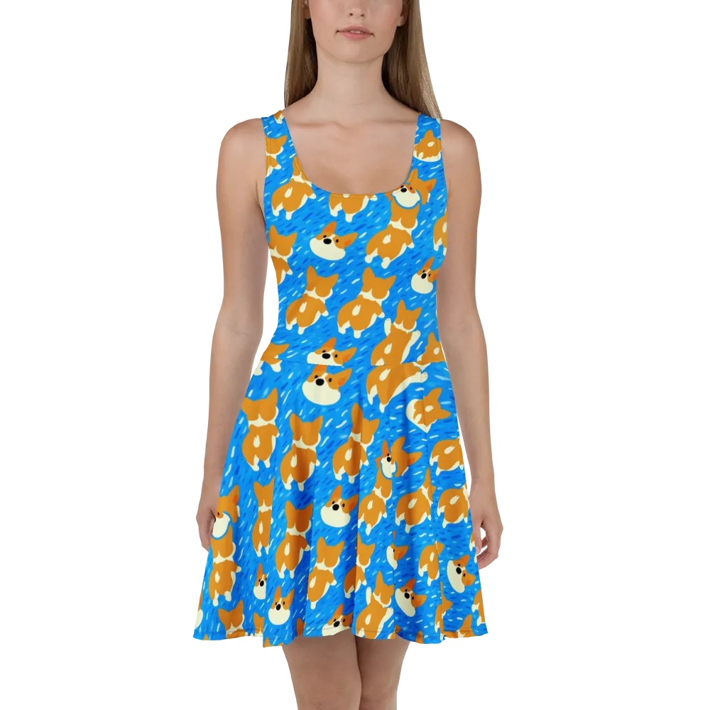 Blue Zoomies on Skater Dress — Front