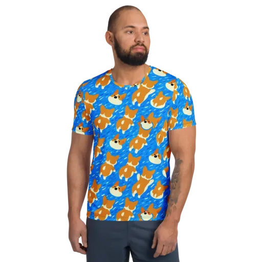 Blue Zoomies on a Men's Athletic T-Shirt