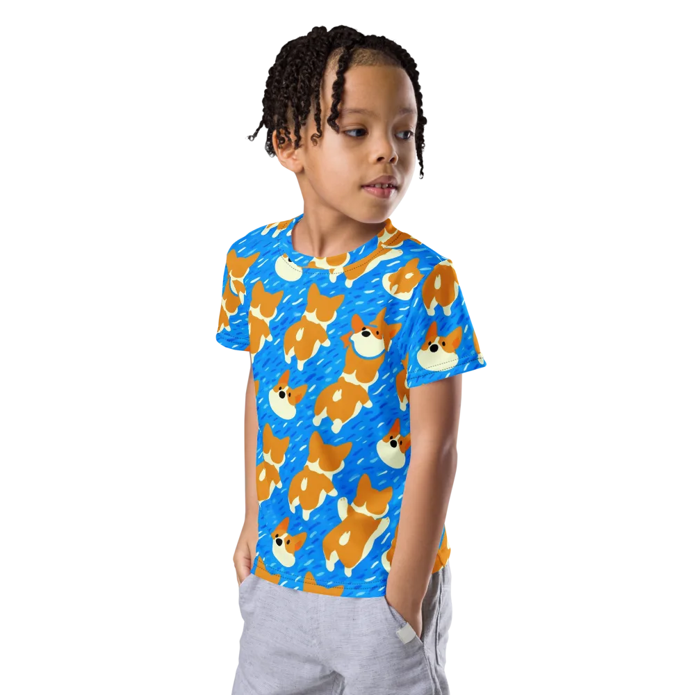 Blue Zoomies on Kids Crew Neck T-Shirt — Left Front