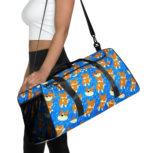 Blue Zoomies on a Duffle Bag