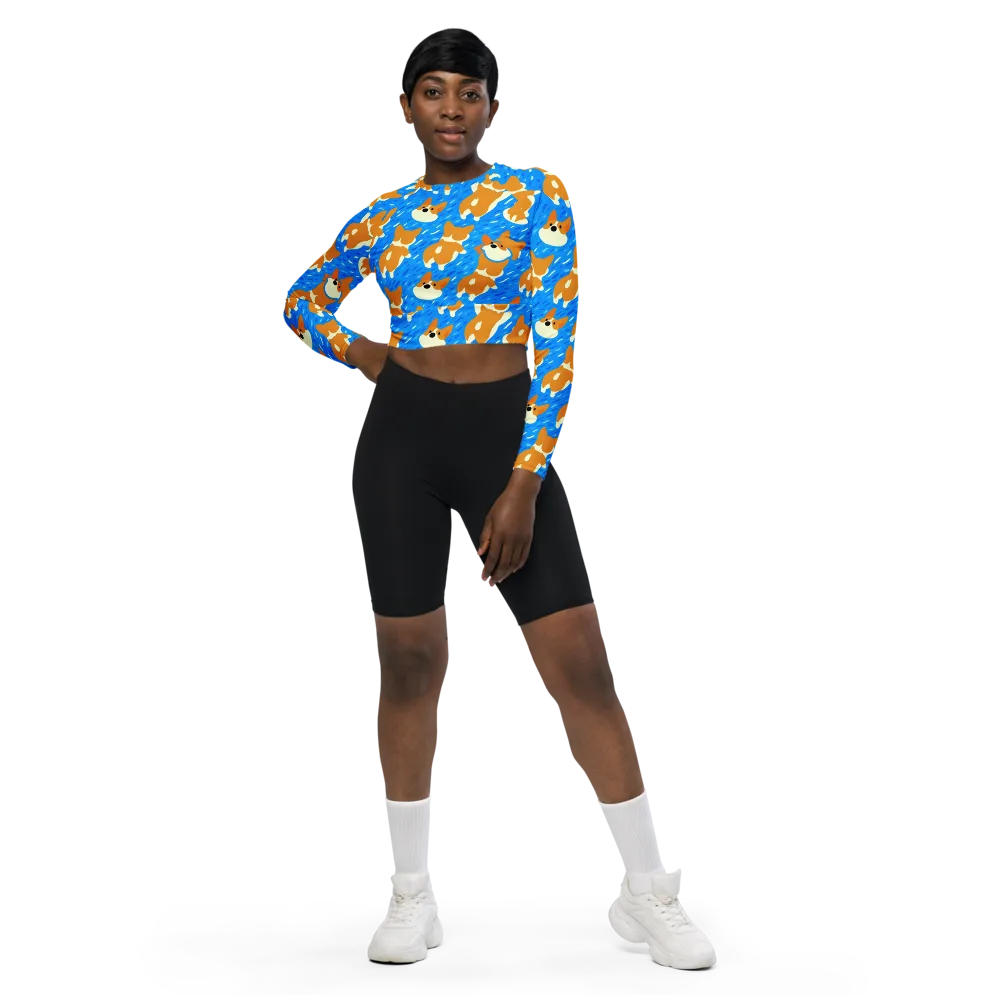 Blue Zoomies on Long Sleeve Crop Top — Front