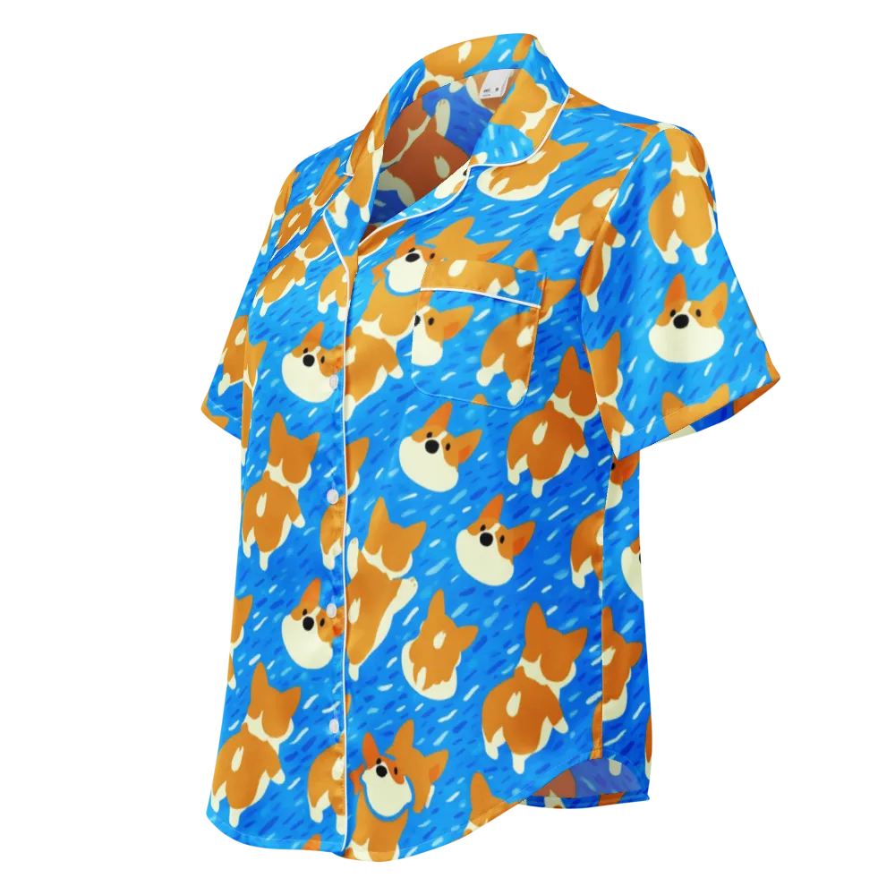Blue Zoomies on Women's Short Sleeve Pajama Top — Left Front