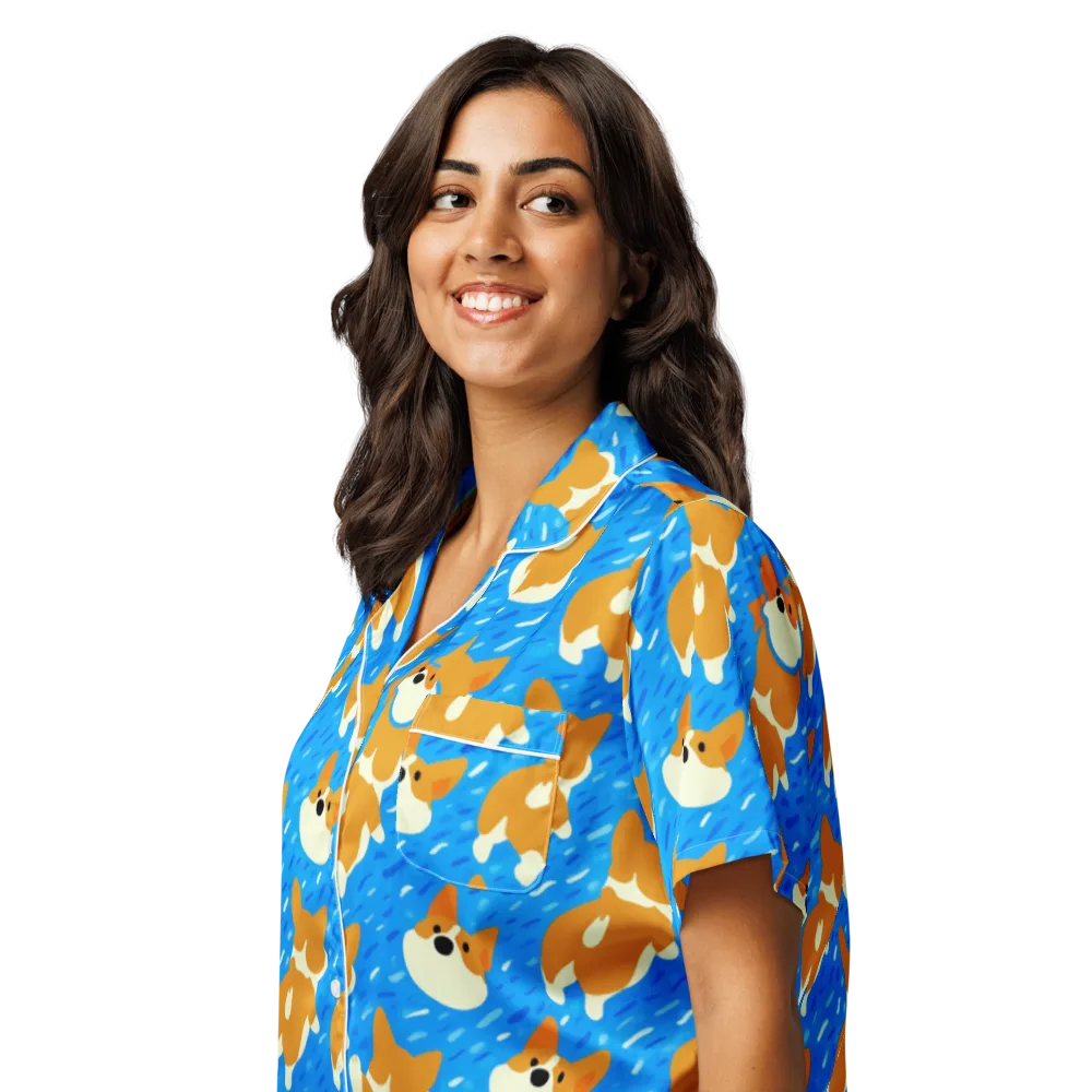 Blue Zoomies on Women's Short Sleeve Pajama Top — Left Front