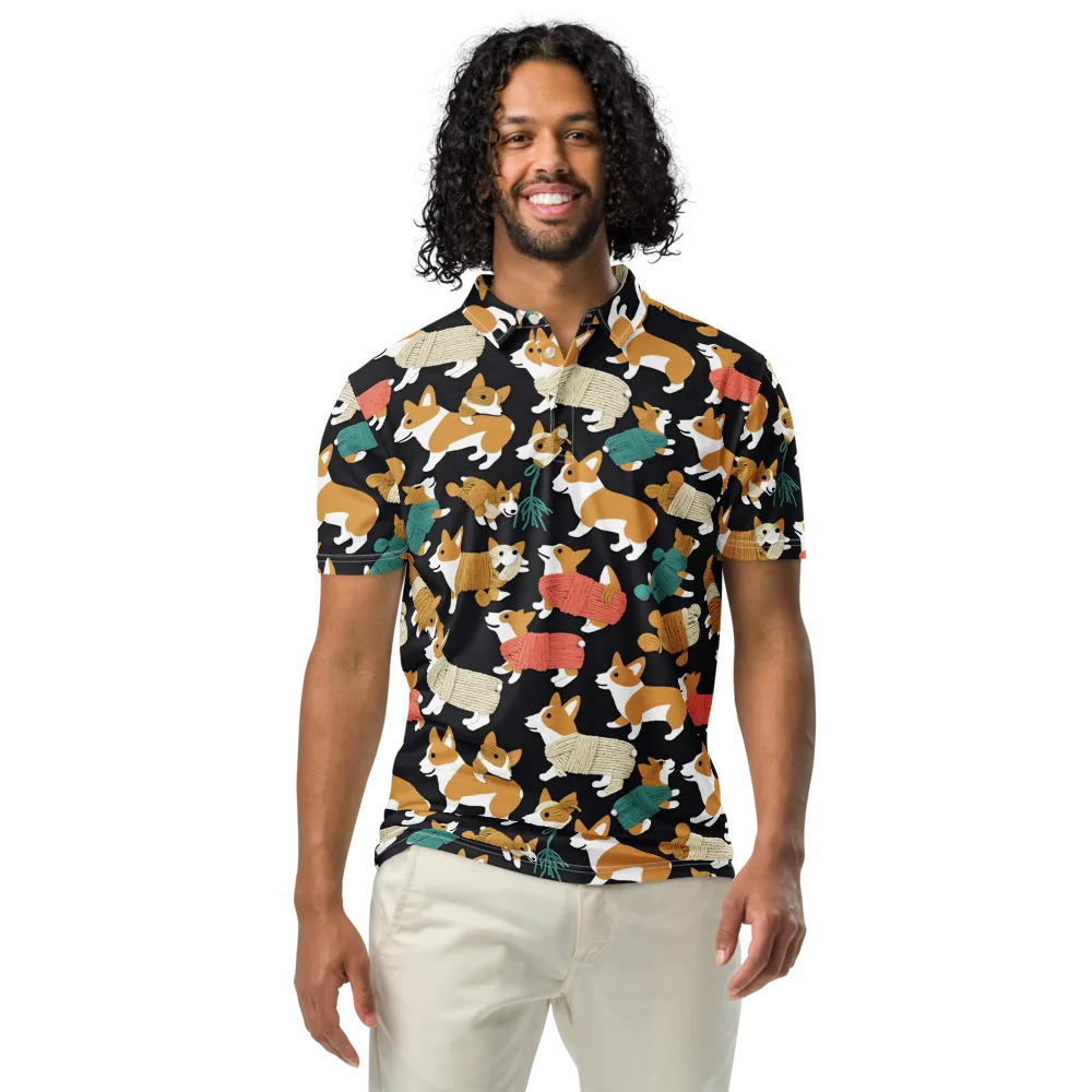 Corgi Cozy on Men's Slim Fit Polo Shirt — Front