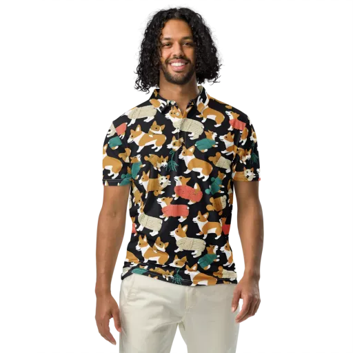 Corgi Cozy on a Men's Slim Fit Polo Shirt