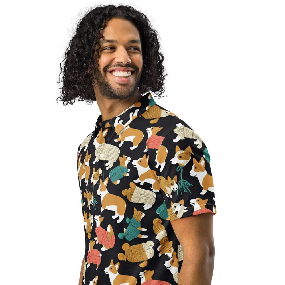 Corgi Cozy on Men's Slim Fit Polo Shirt — Left Front