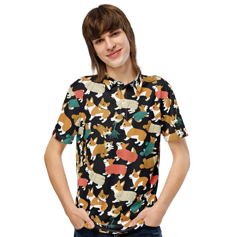 Corgi Cozy on Men's Slim Fit Polo Shirt — Front