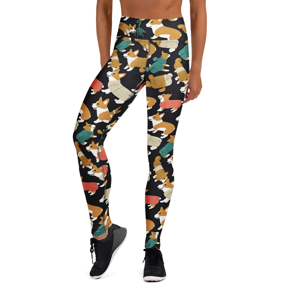 Corgi Cozy on Yoga Leggings — Front