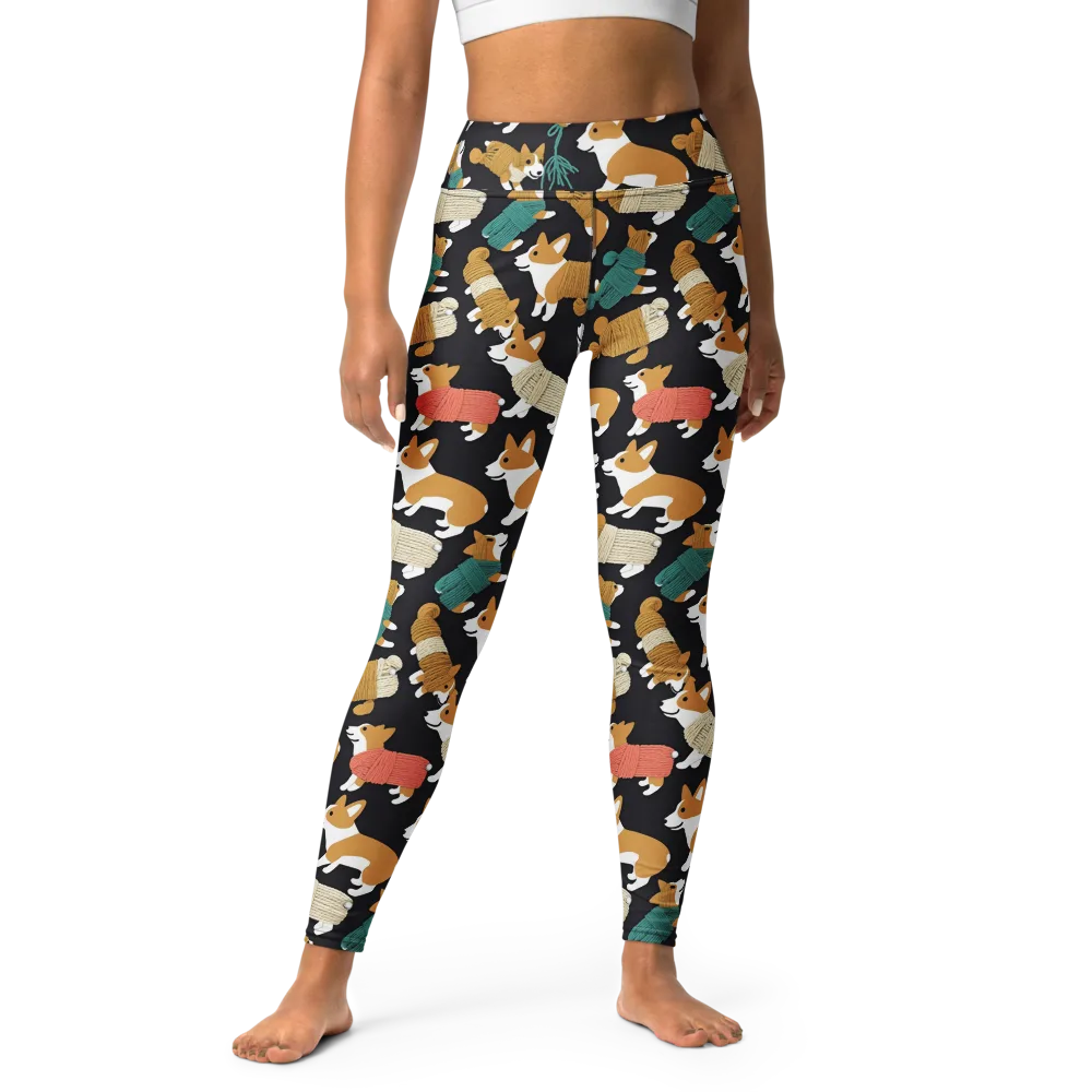 Corgi Cozy on Yoga Leggings — Front