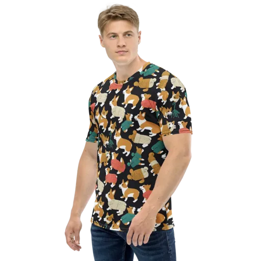 Corgi Cozy on a Men's Crew Neck T-Shirt
