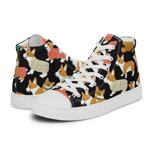 Corgi Cozy on a Men's High Top Canvas Shoes