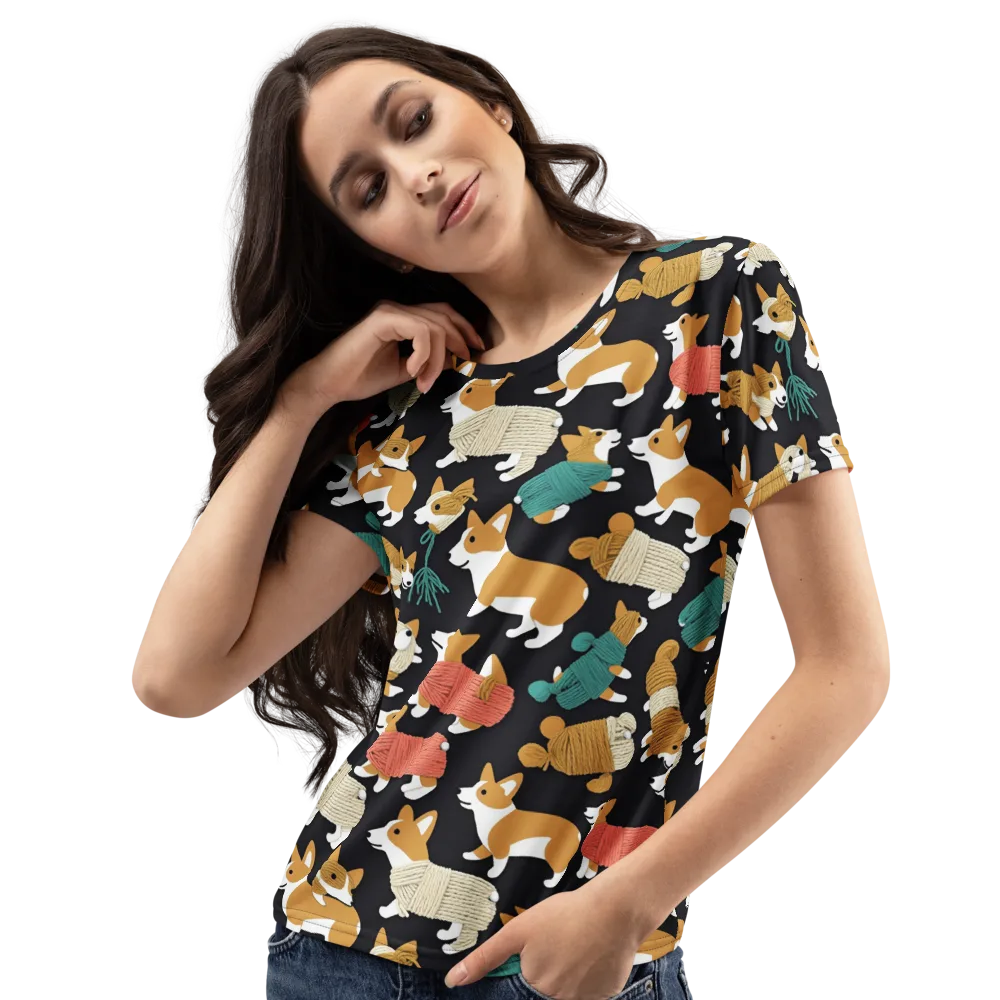 Corgi Cozy on Women's Crew Neck T-Shirt — Left Front