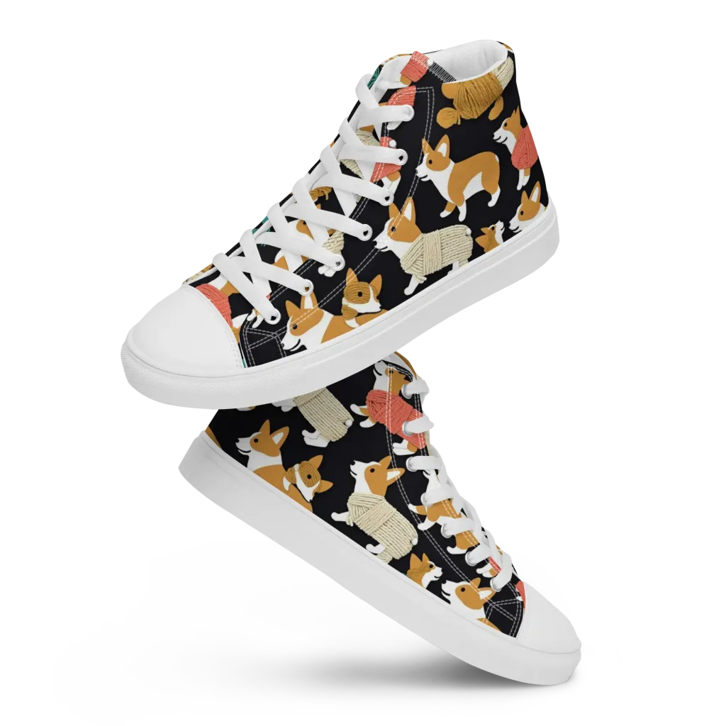Corgi Cozy on Women's High Top Canvas Shoes — Front