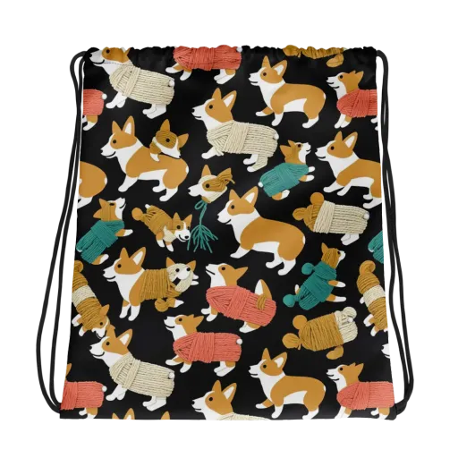 Corgi Cozy on a Drawstring Bag