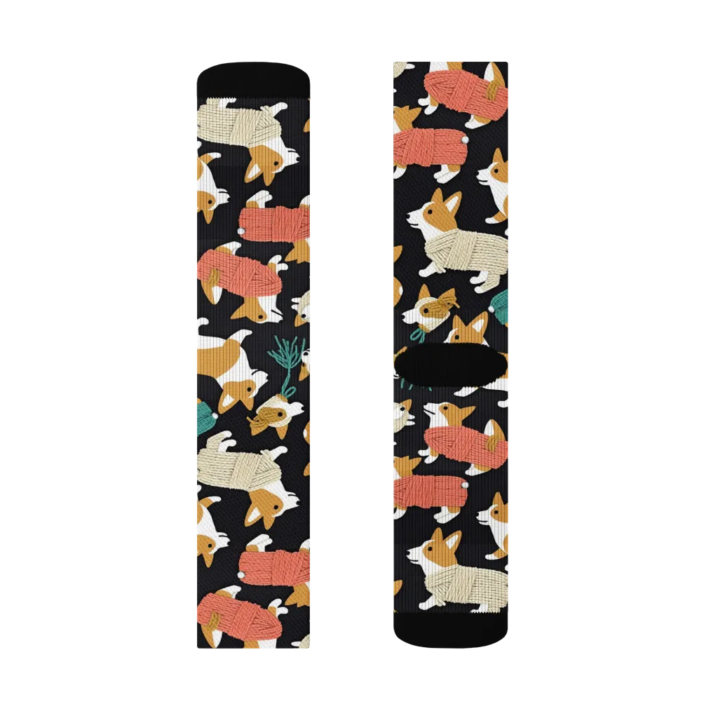 Corgi Cozy on Socks — Right Sock