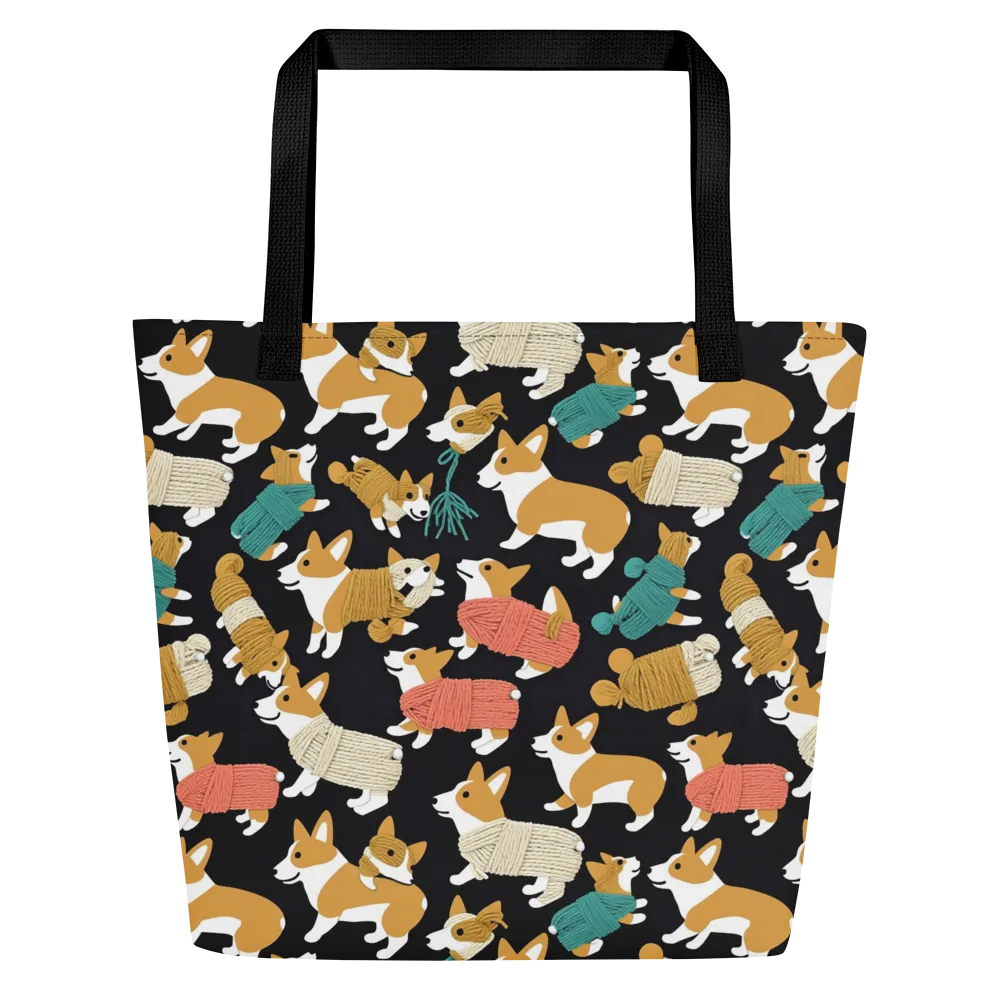 Corgi Cozy on Large Tote Bag W/ Pocket — Front