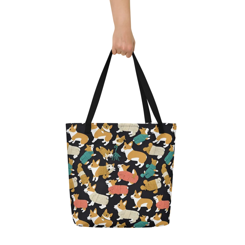 Corgi Cozy on Large Tote Bag W/ Pocket — Front