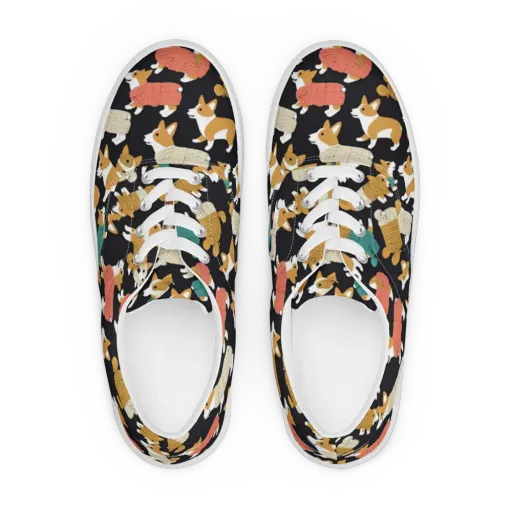 Corgi Cozy on a Men's Lace-Up Canvas Shoes