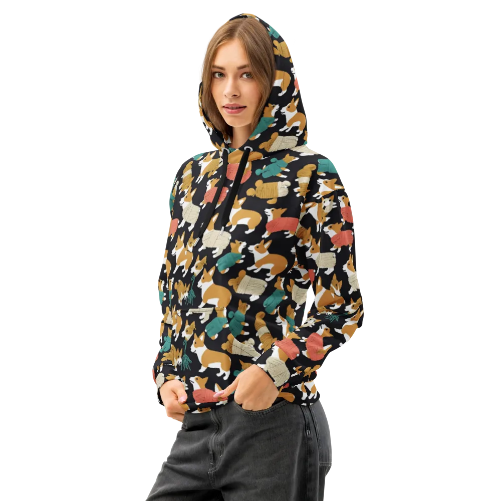 Corgi Cozy on Cotton Hoodie — Left Front