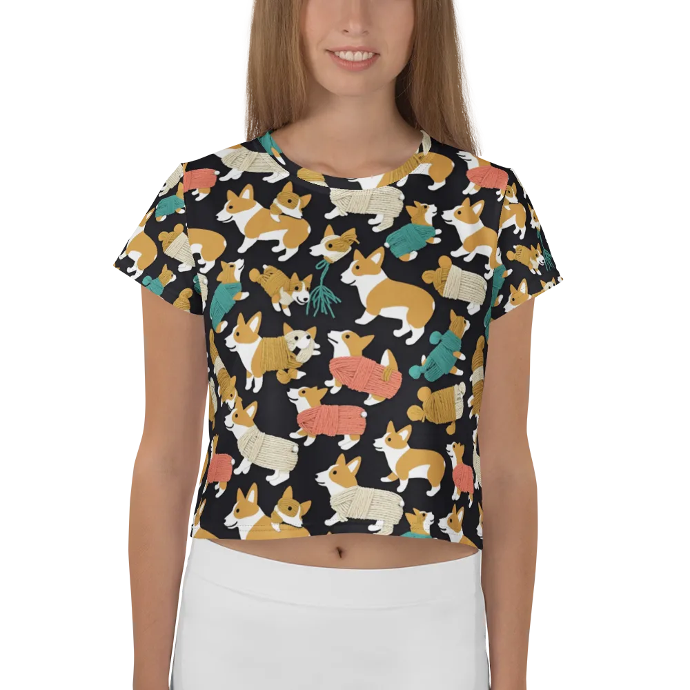 Corgi Cozy on Crop Tee — Front