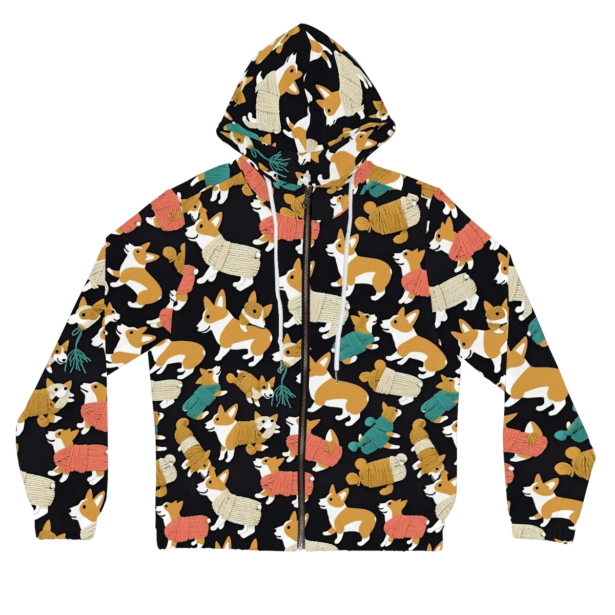 Corgi Cozy on Women's Full-Zip Hoodie — Front
