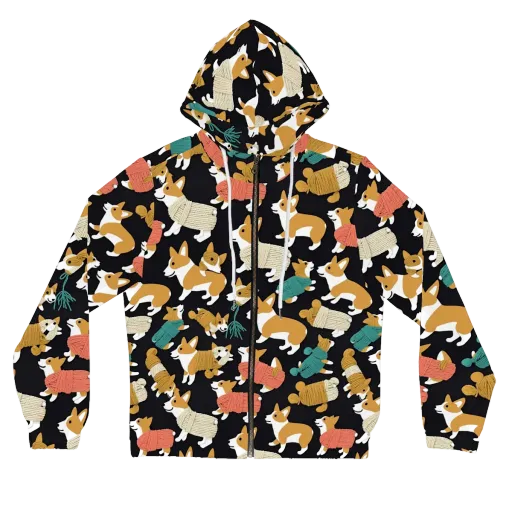 Corgi Cozy on a Women's Full-Zip Hoodie