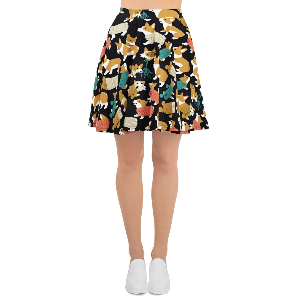 Corgi Cozy on Skater Skirt — Front