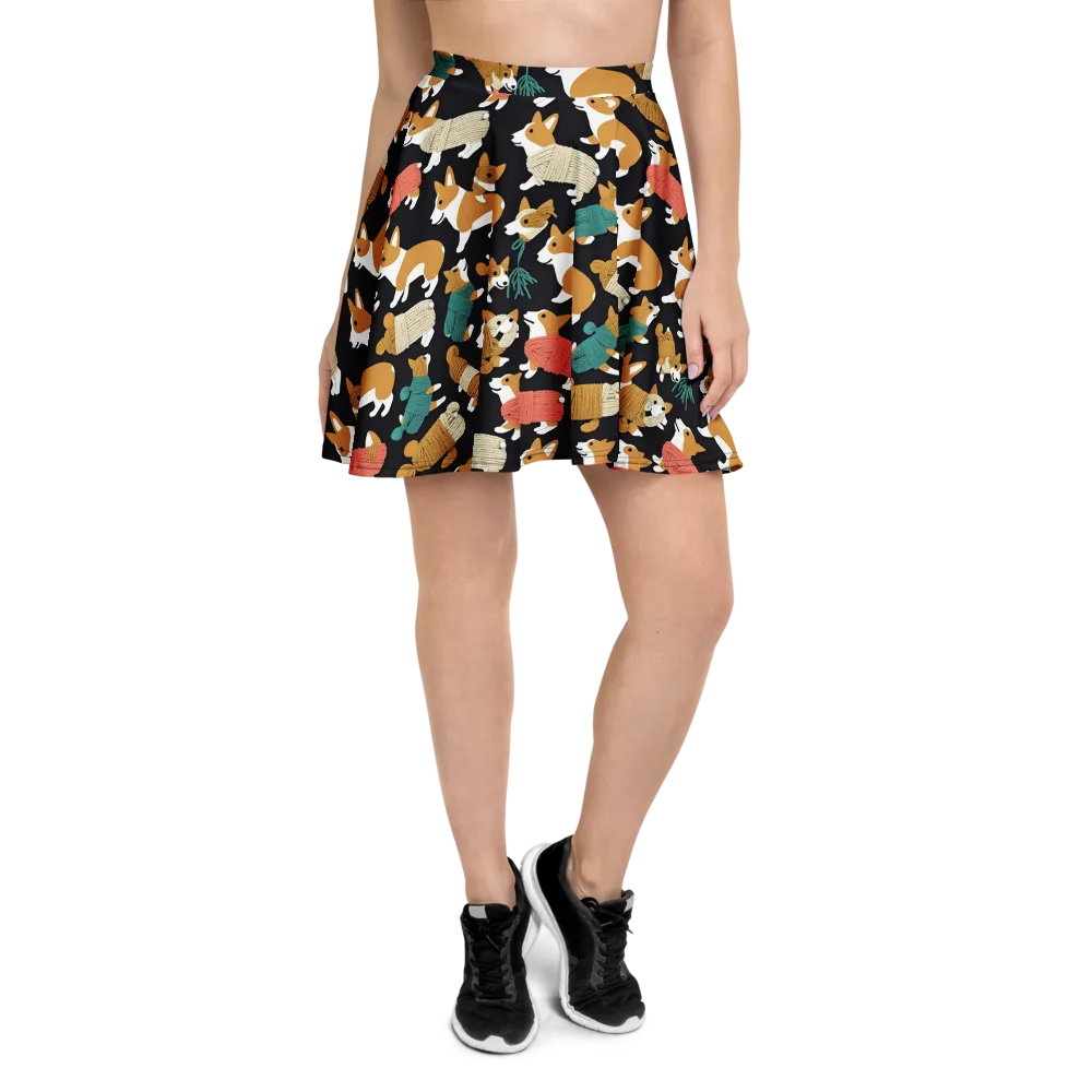 Corgi Cozy on Skater Skirt — Front