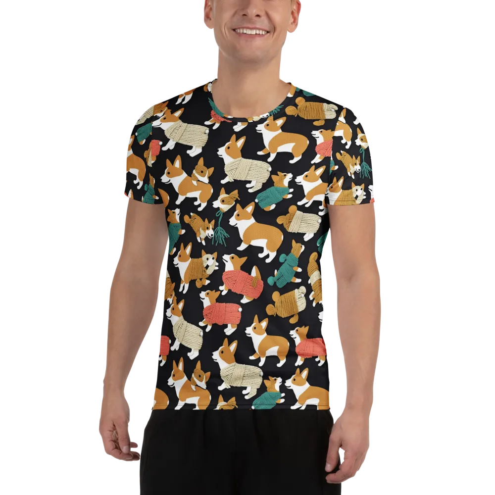 Corgi Cozy on Men's Athletic T-Shirt — Front