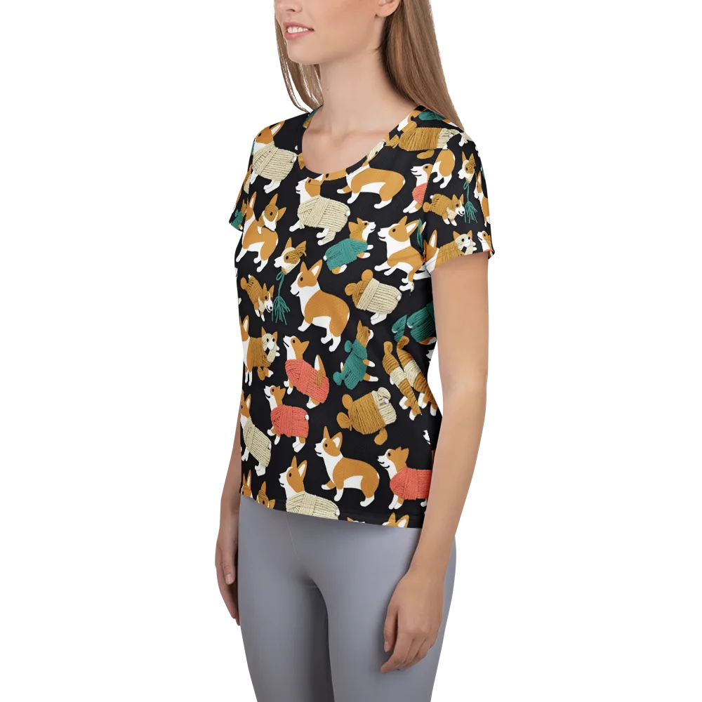 Corgi Cozy on Women's Athletic T-Shirt — Left