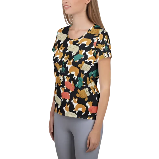 Corgi Cozy on a Women's Athletic T-Shirt