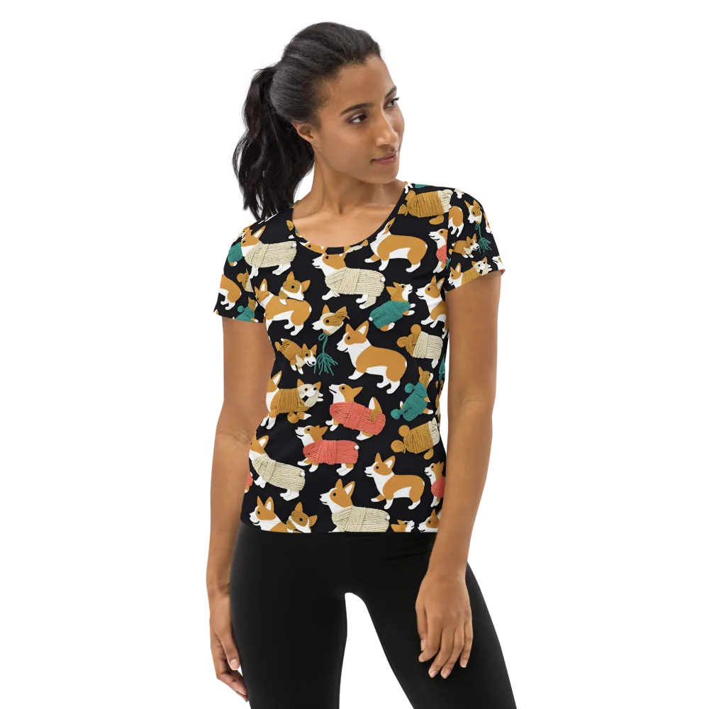 Corgi Cozy on Women's Athletic T-Shirt — Front