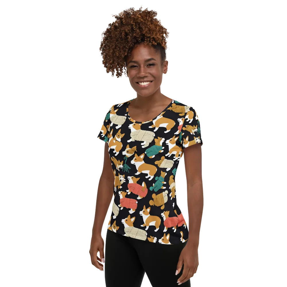 Corgi Cozy on Women's Athletic T-Shirt — Left