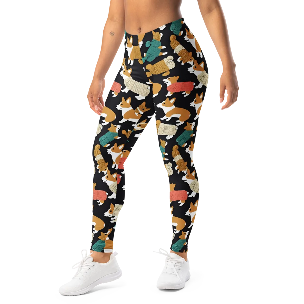 Corgi Cozy on Leggings — Left Front
