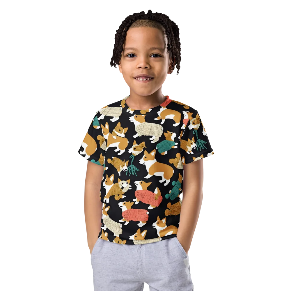 Corgi Cozy on Kids Crew Neck T-Shirt — Front