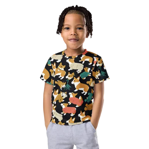 Corgi Cozy on a Kids Crew Neck T-Shirt