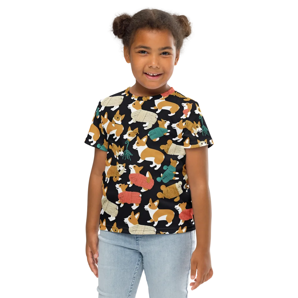 Corgi Cozy on Kids Crew Neck T-Shirt — Front