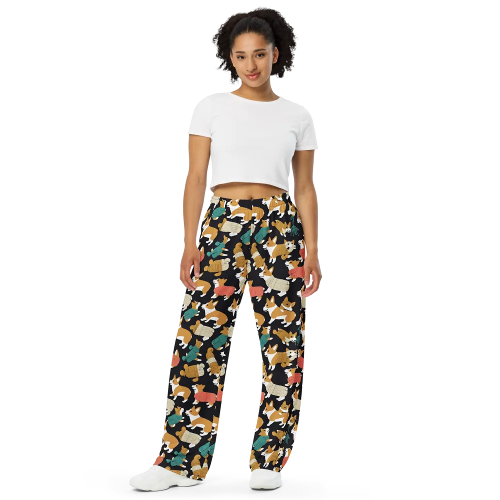 Corgi Cozy on Wide-Leg Pants — Front
