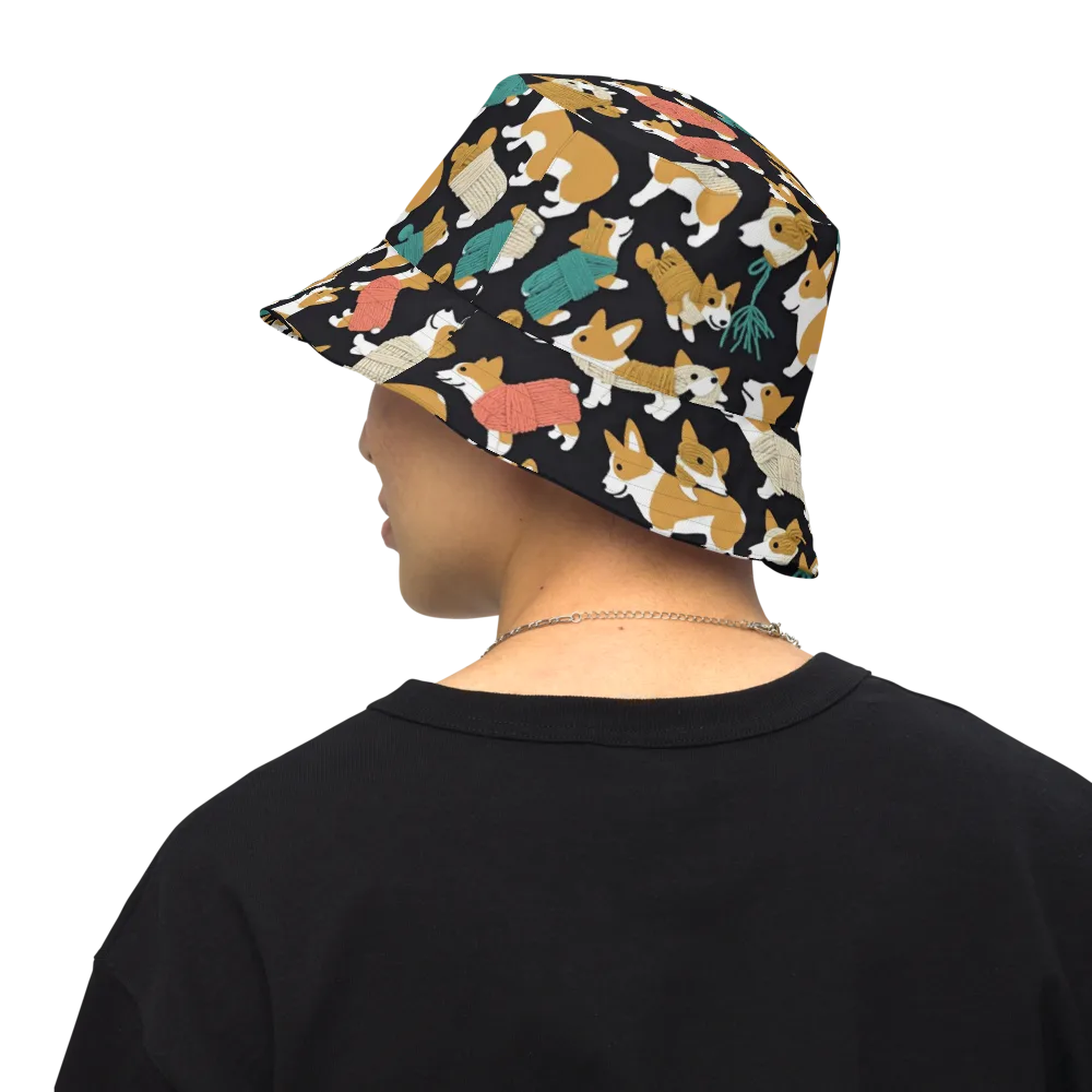 Corgi Cozy on Reversible Bucket Hat — Back Inside