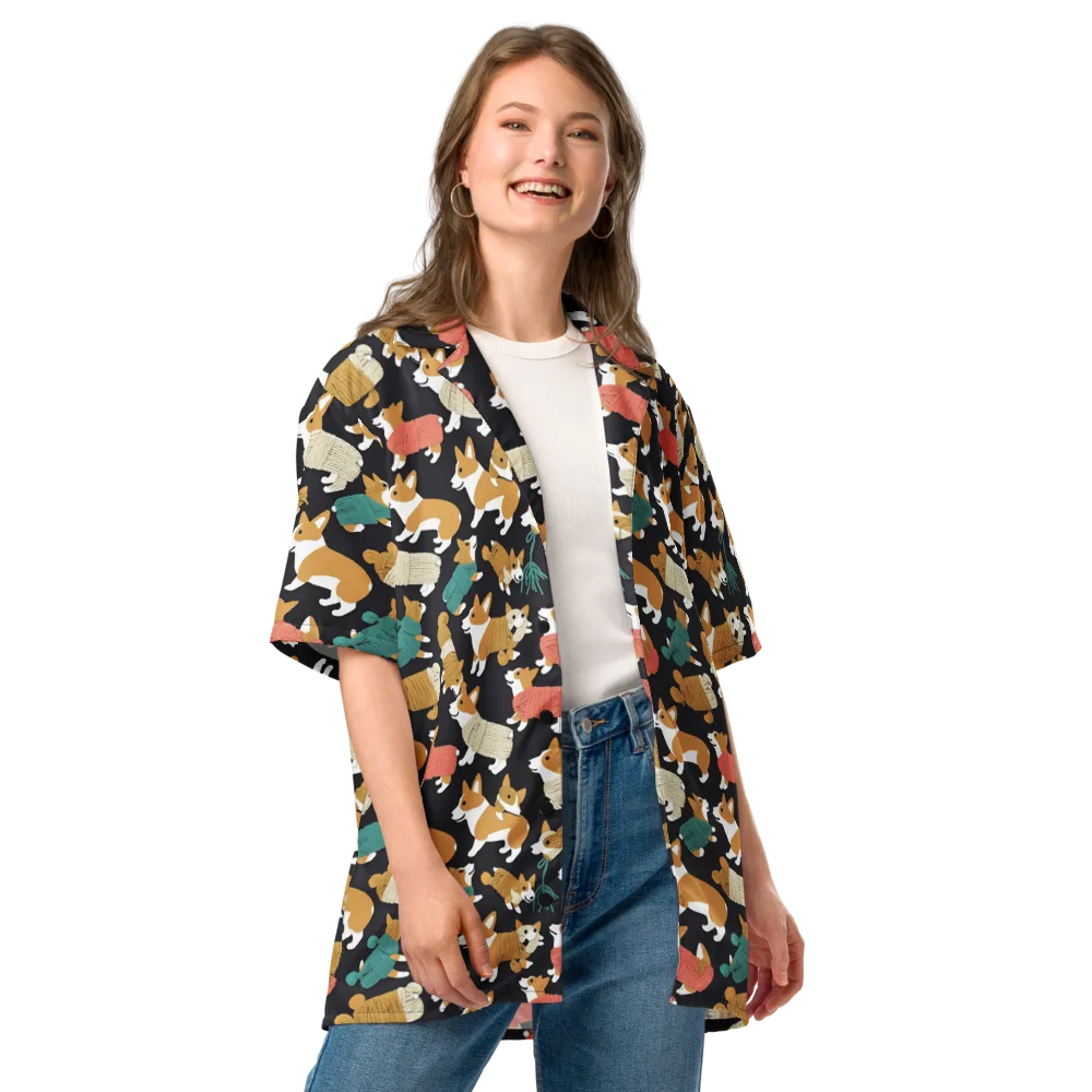 Corgi Cozy on Button Shirt — Front