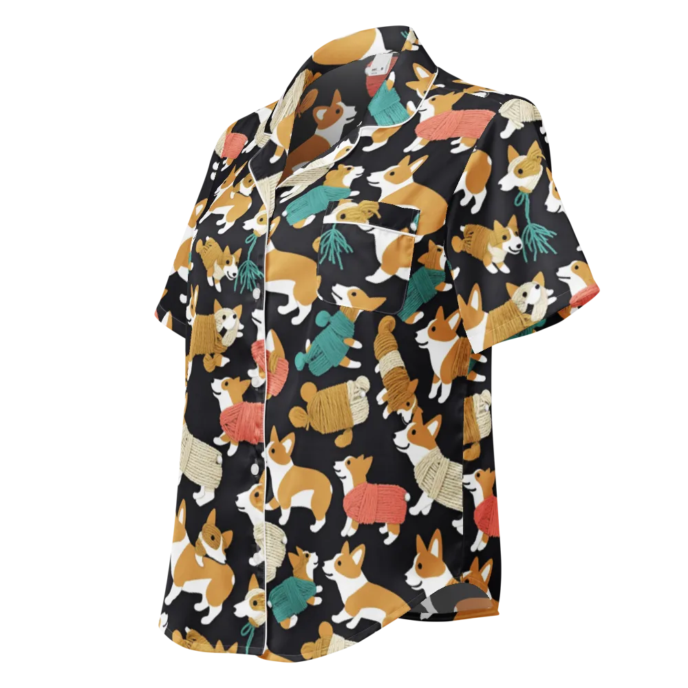 Corgi Cozy on Women's Short Sleeve Pajama Top — Left Front
