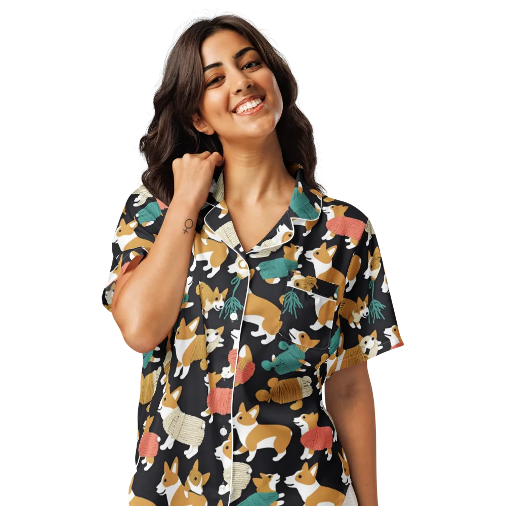 Corgi Cozy on Women's Short Sleeve Pajama Top — Front